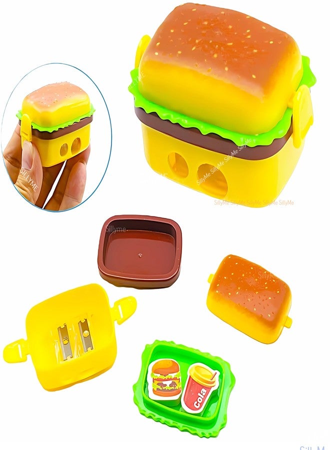 Funny Teddy 6pcs Mini Burger-Shaped Pencil Sharpener with 2 erasers That Look Like Fries and a Milkshake | Return Gifts Birthday Party for Kids | Birthday Return Gift for Kids Birthday Age 6-10 2 3 5 8 12 Years - Image 4